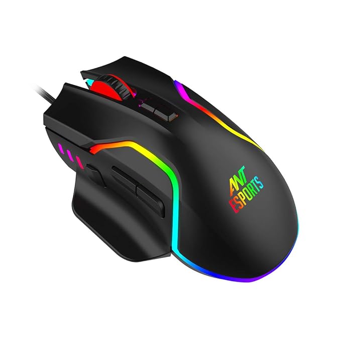 Ant Esports GM320 RGB Optical Wired Gaming Mouse | 8 Programmable Buttons | 12800 DPI I Ergonomic Design with Braided Cable - Black