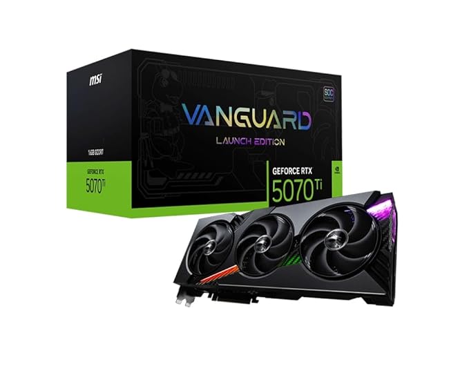 MSI GeForce RTX 5070 Ti 16G Vanguard SOC Launch Edition Graphic Card - NVIDIA GeForce RTX 5070 Ti GPU, 16GB GDDR7 256-bit Memory, 28 Gbps, PCI Express Gen 5 Interface, Upto 2588 MHz, STORMFORCE Fan