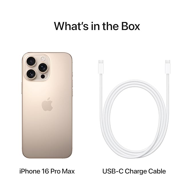 Phone 16 Pro Max 256 GB: 5G Mobile Phone with Camera Control, 4K 120 fps Dolby Vision and a Huge Leap in Battery Life. Works with AirPods; Desert Titanium( PRE ORDER ONLY)