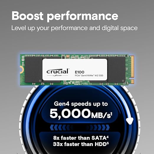 Crucial E100 480GB PCIe Gen4 2280 NVMe M.2 SSD