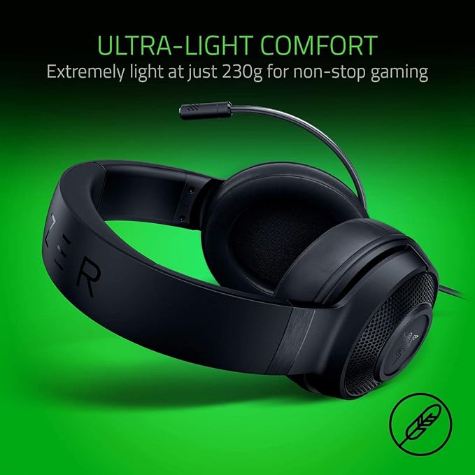 Razer Kraken X Lite Ultralight Gaming Headset: 7.1 Surround Sound Capable - Lightweight Frame - Bendable Cardioid Microphone - for PC, Xbox, PS4, Nintendo Switch - Classic Black
