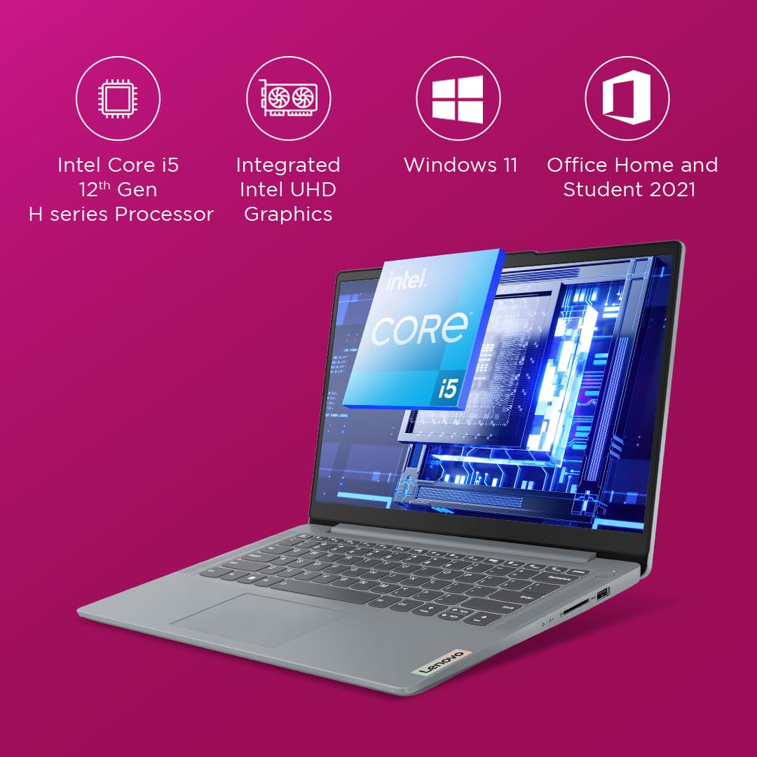 Lenovo IdeaPad Slim 3 12th Gen Core i5-12450H 14 inch (35.5cm) FHD Laptop (8GB RAM/512GB SSD/Windows 11/MS Office 2021/Alexa Built-in/1Yr ADP Free/3 Month Game Pass/Grey/1.3Kg), 83EQ005TIN