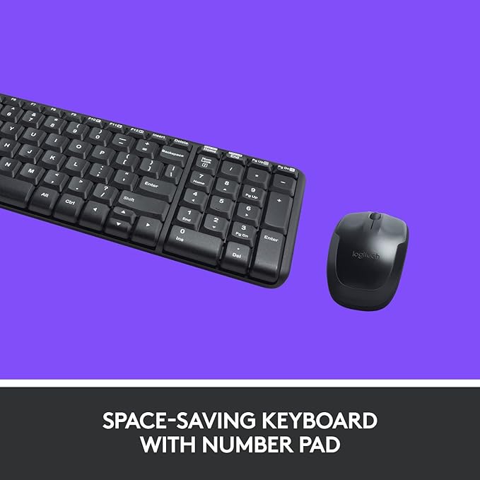 Logitech MK220 Compact Wireless Keyboard and Mouse Combo for Windows, 2.4 GHz Wireless with Unifying USB-Receiver, 24 Month Battery, Compatible with PC, Laptop - Black