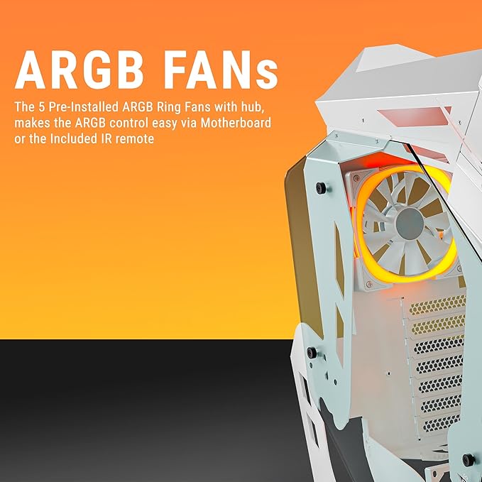 Ant Esports Cypher G5 Mid-Tower ATX Computer Case/Gaming Cabinet - White | Support, Micro-ATX, Mini-ITX | Pre-Installed 5 ARGB-PWM Remote Controlled Fans