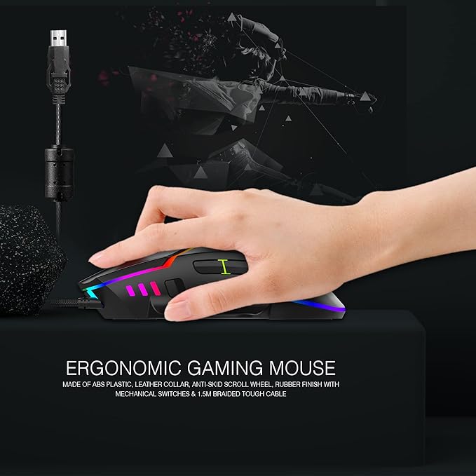 Ant Esports GM320 RGB Optical Wired Gaming Mouse | 8 Programmable Buttons | 12800 DPI I Ergonomic Design with Braided Cable - Black