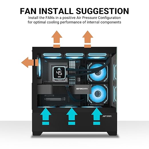 Ant Esports Crystal Z3 Mid-Tower Computer Case/Gaming Cabinet – Black | Support ATX, M-ATX, ITX | Pre-Installed 3 ARGB Fans