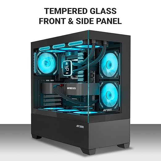 Ant Esports Crystal Z3 Mid-Tower Computer Case/Gaming Cabinet – Black | Support ATX, M-ATX, ITX | Pre-Installed 3 ARGB Fans