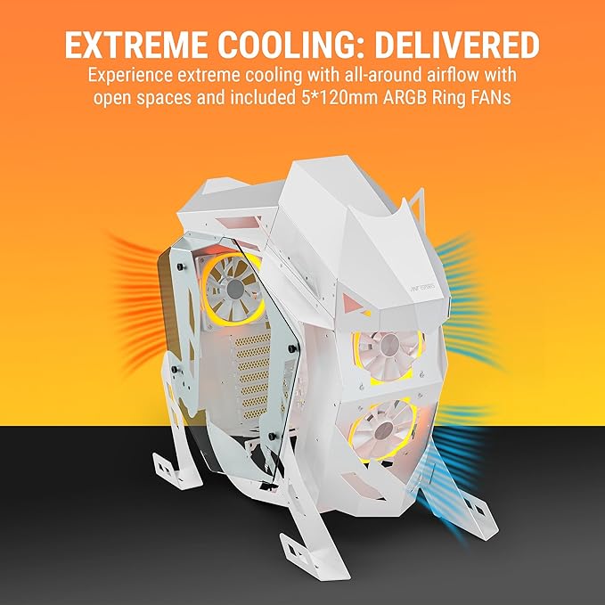 Ant Esports Cypher G5 Mid-Tower ATX Computer Case/Gaming Cabinet - White | Support, Micro-ATX, Mini-ITX | Pre-Installed 5 ARGB-PWM Remote Controlled Fans