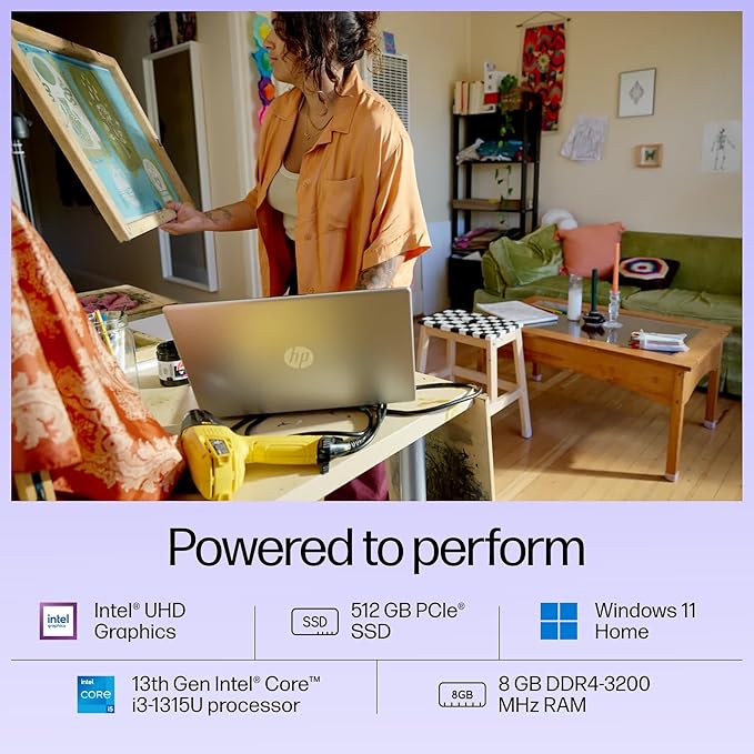 HP 15, 13th Gen Intel Core i3-1315U, 8GB DDR4, 512GB SSD, (Win 11, Office 21, Grey, 1.59kg), Anti-Glare, Micro-Edge,15.6-inch(39.6cm), FHD Laptop, Intel UHD Graphics, 1080p FHD Camera, fd0006TU