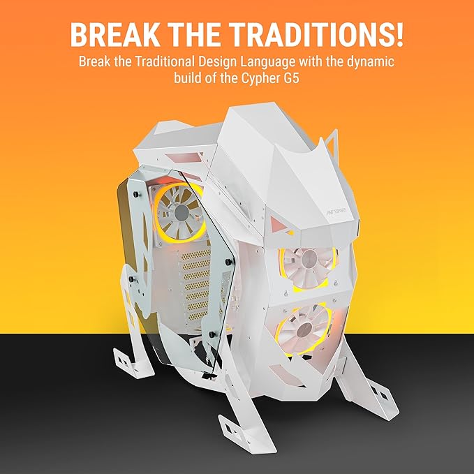 Ant Esports Cypher G5 Mid-Tower ATX Computer Case/Gaming Cabinet - White | Support, Micro-ATX, Mini-ITX | Pre-Installed 5 ARGB-PWM Remote Controlled Fans