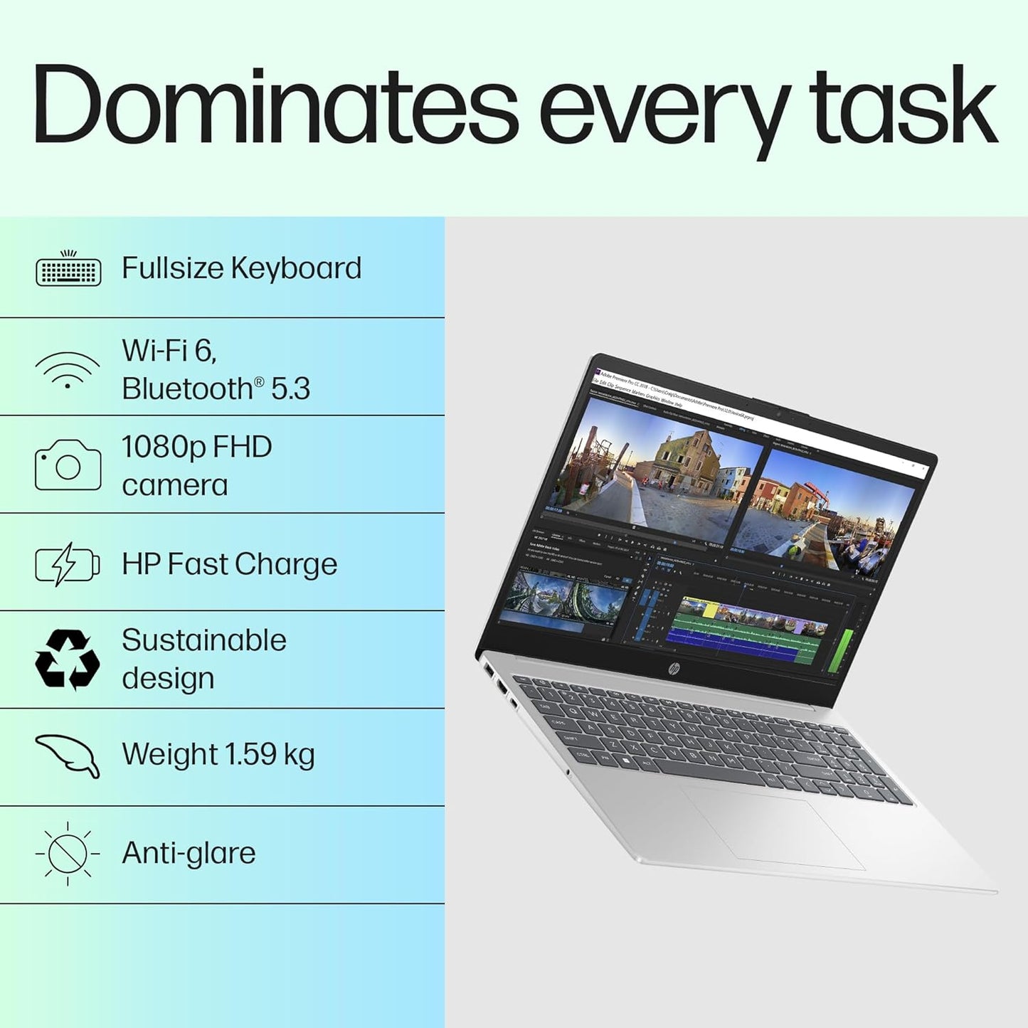HP 15,13th Gen Intel Core i7-1355U Laptop,(16GB DDR4, 512GB SSD) Antiglare, 15.6’’/39.6cm, FHD, Win11, M365 Basic(1yr), Office Home 24, Silver, 1.59kg, Iris Xe, FHD Camera w/Shutter, Backlit, fd0468tu