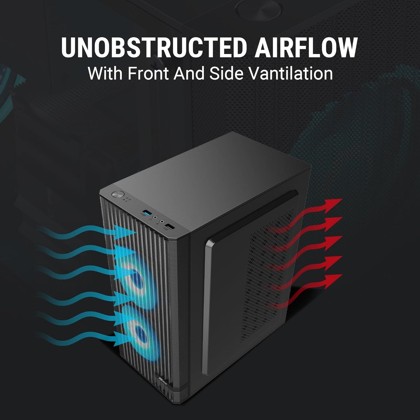 Ant Value Acrylic Vm10 Mid-Tower Computer Case/Gaming Cabinet - Black Support M-ATX,Itx, Pre-Installed 2 Front Rainbow Fans