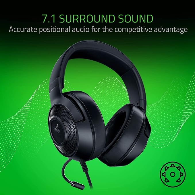 Razer Kraken X Lite Ultralight Gaming Headset: 7.1 Surround Sound Capable - Lightweight Frame - Bendable Cardioid Microphone - for PC, Xbox, PS4, Nintendo Switch - Classic Black