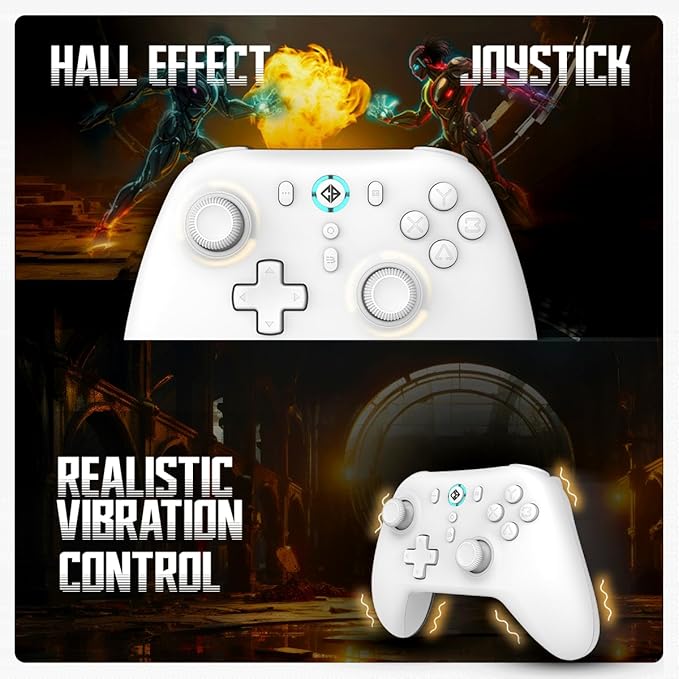 Cosmic Byte Blitz Wireless + Wired Controller for PC, Hall Effect Joystick & Triggers, 1000Hz Polling Rate, Adjustable Vibration, Turbo & Auto Turbo (White)