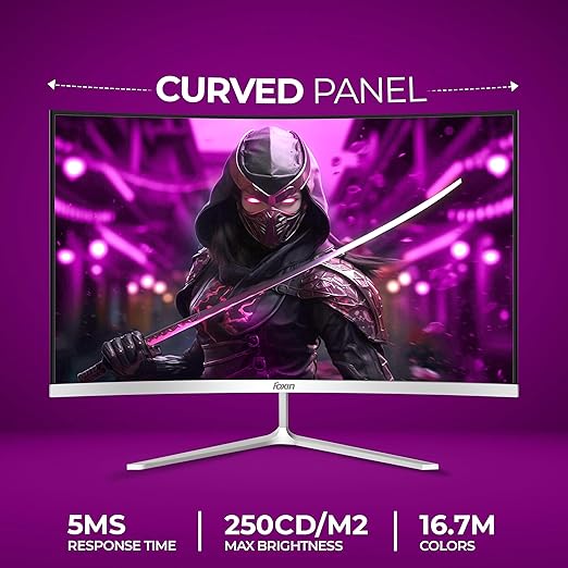 Foxin Elite 22 Inch Curved LED Monitor β Full FHD 1080p, 100Hz, Frameless Design, HDMI & VGA Ports, Anti-Glare, Flicker-Free, Wall Mountable, 5ms, 250 cd/m2, sRGB | 3 Yrs Limited Warranty