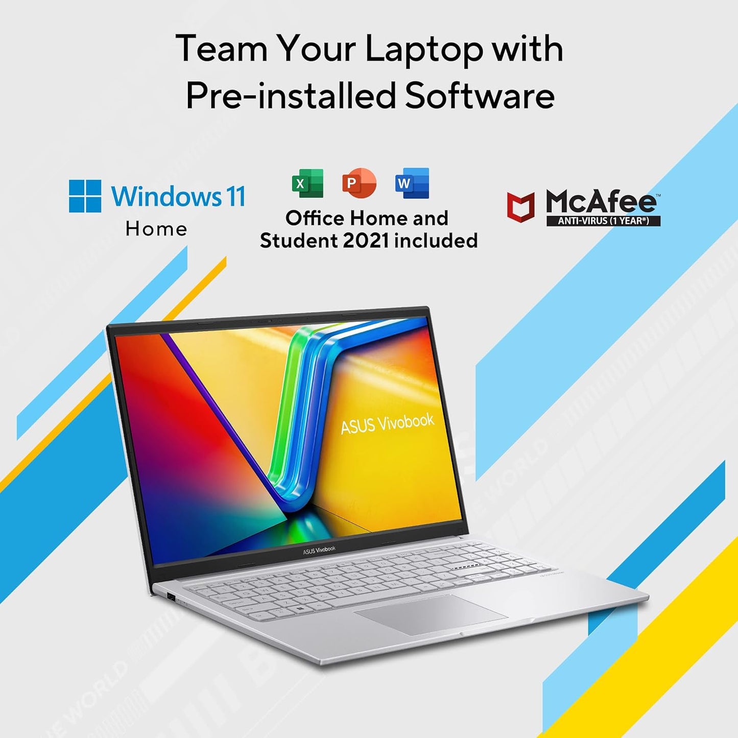 ASUS VivoBook 15 (2022), Intel Core i3-1215U, 12th Gen, 8GB RAM, 512GB SSD, FHD, 15.6"/39.62cm, Windows 11, Office 2021, Cool Silver, 1.7KG, X1504ZA-NJ322WS, Backlit KB Laptop