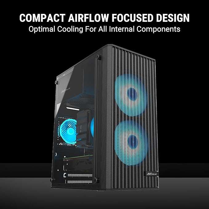 Ant Value Acrylic Vm10 Mid-Tower Computer Case/Gaming Cabinet - Black Support M-ATX,Itx, Pre-Installed 2 Front Rainbow Fans