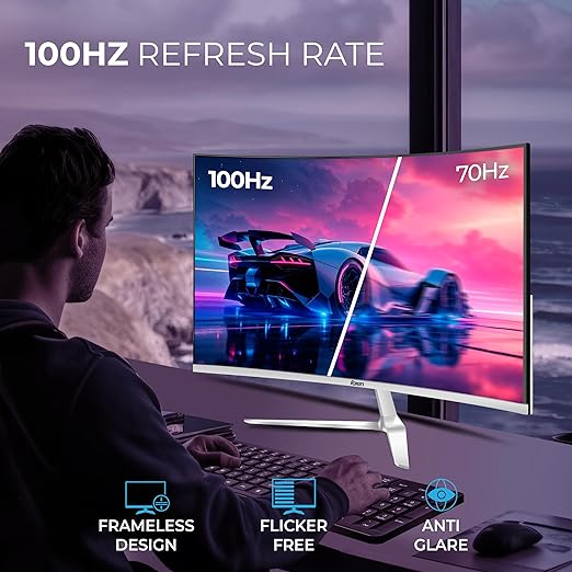 Foxin Elite 22 Inch Curved LED Monitor β Full FHD 1080p, 100Hz, Frameless Design, HDMI & VGA Ports, Anti-Glare, Flicker-Free, Wall Mountable, 5ms, 250 cd/m2, sRGB | 3 Yrs Limited Warranty