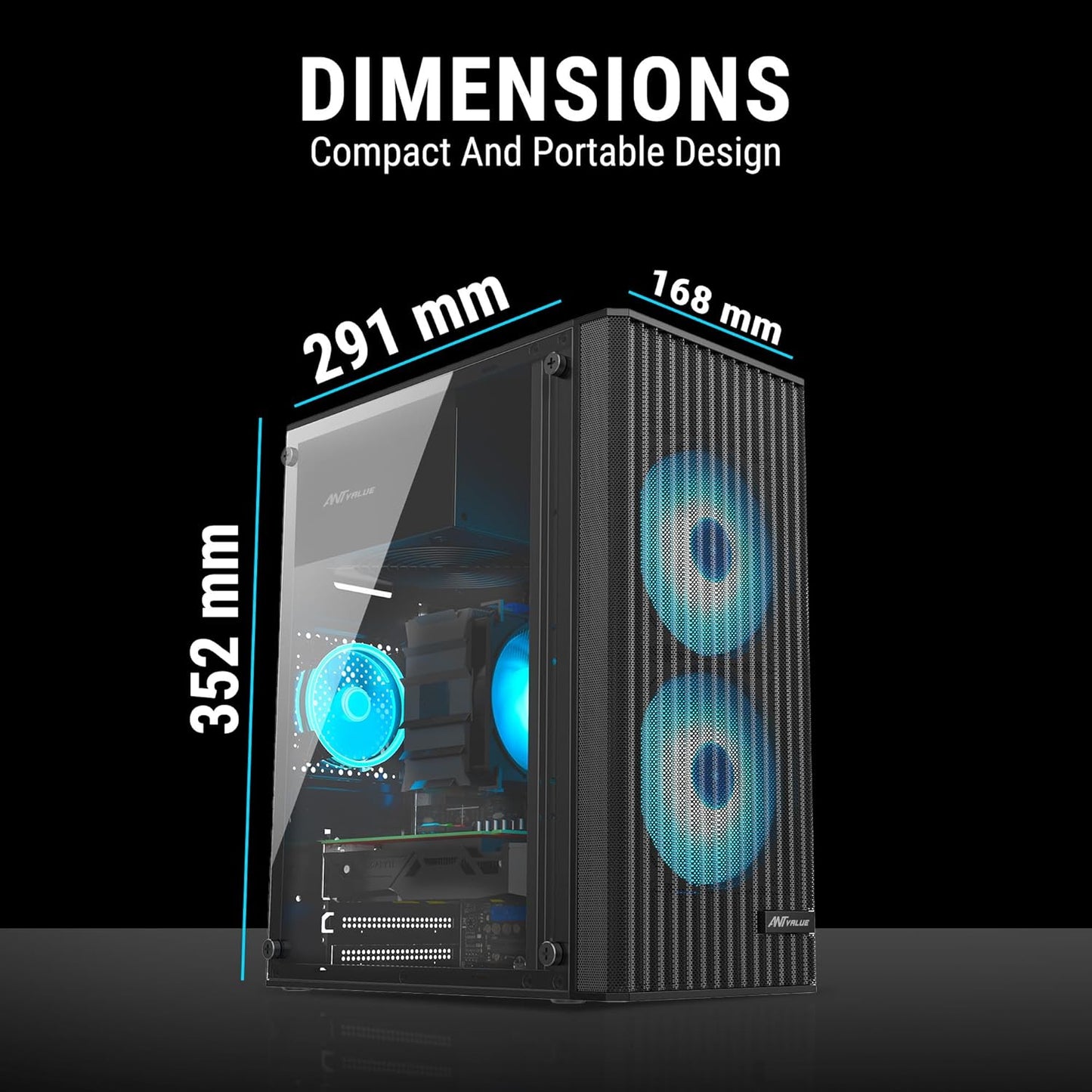 Ant Value Acrylic Vm10 Mid-Tower Computer Case/Gaming Cabinet - Black Support M-ATX,Itx, Pre-Installed 2 Front Rainbow Fans