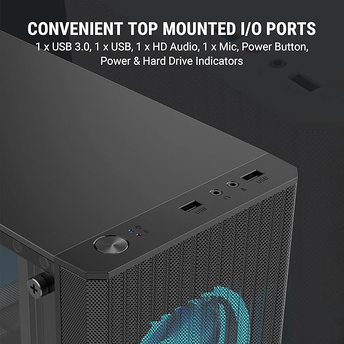 Ant Value Acrylic Vm10 Mid-Tower Computer Case/Gaming Cabinet - Black Support M-ATX,Itx, Pre-Installed 2 Front Rainbow Fans