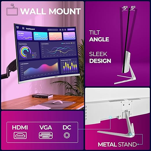 Foxin Elite 22 Inch Curved LED Monitor β Full FHD 1080p, 100Hz, Frameless Design, HDMI & VGA Ports, Anti-Glare, Flicker-Free, Wall Mountable, 5ms, 250 cd/m2, sRGB | 3 Yrs Limited Warranty