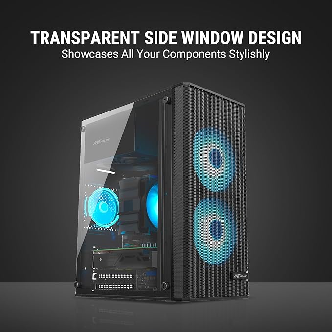 Ant Value Acrylic Vm10 Mid-Tower Computer Case/Gaming Cabinet - Black Support M-ATX,Itx, Pre-Installed 2 Front Rainbow Fans