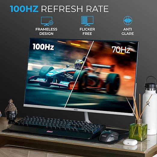 Foxin 27 Inch FHD LED Monitor 1920x1080p Elite Series | IPS Panel, HDMI & VGA Port, 100Hz, 250 cd/m2, sRGB, True Pixel, Anti-Glare Flicker-Free, Frameless, Metal Stand, 16.7 M Colors, 3 Yrs Warranty