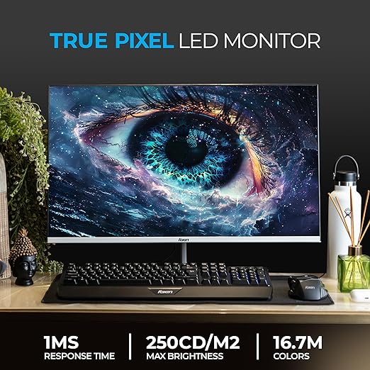 Foxin 27 Inch FHD LED Monitor 1920x1080p Elite Series | IPS Panel, HDMI & VGA Port, 100Hz, 250 cd/m2, sRGB, True Pixel, Anti-Glare Flicker-Free, Frameless, Metal Stand, 16.7 M Colors, 3 Yrs Warranty