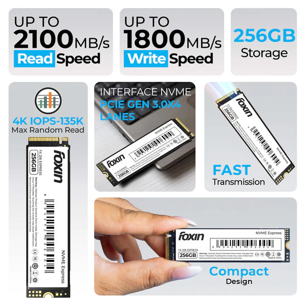 FOXIN SSD 256 GB NVME | Internal Solid State Drive with Micron Chipset, SMI controller, M.2 PCIE 3.0 interface | Ultra-low Power Consumption | Read/Write Speed Upto 3200/2700 MB/s | 5 Yrs Warranty