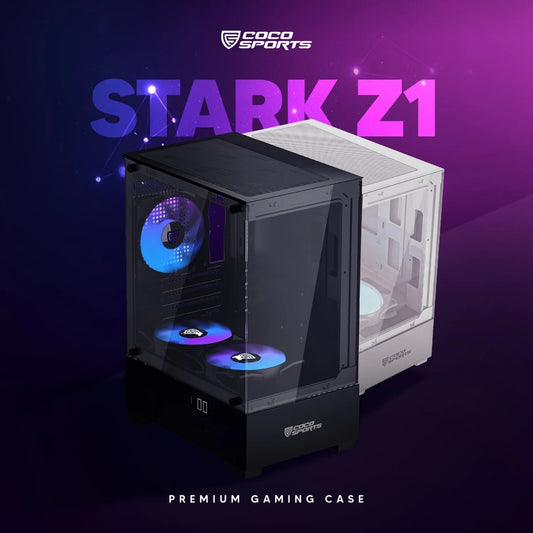 Stark Z1- 7-Side Tempered Glass with Pre-Loaded with 4x RGB Fan ABS, Liquid Cooling, ATX Motherboard, 4x RGB Fans, 1x USB 3.0 Port