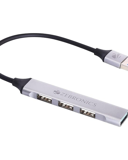 Zebronics 200HB USB 3.0 4 Port hub with Hi Speed Data Transfer, Aluminum + ABS Body, 15cm Cable, Sleek Design and Plug Play Usage