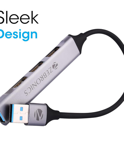 Zebronics 200HB USB 3.0 4 Port hub with Hi Speed Data Transfer, Aluminum + ABS Body, 15cm Cable, Sleek Design and Plug Play Usage