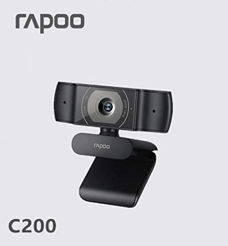 RAPOO C200 720P HD Webcam with Microphone, USB Computer Camera, Dual Noise Reduction Mics, 100° Wide-Angle Lens, Plug & Play, Ideal for Zoom, Skype, Teams, Video Calls, and Conferencing.