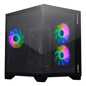 ZEBRONICS MERCURY Premium Gaming Chassis with support for mATX | Mini ITX | 240mm AIO, Dual Chamber Design, Infinity Ring ARGB Fan, Wraparound Tempered Glass (Black) CABINET