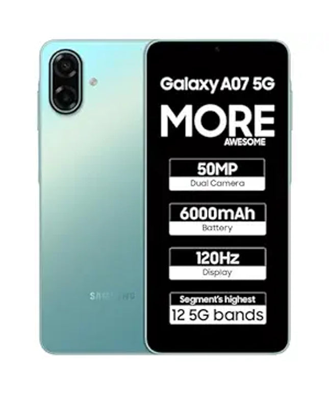 Samsung Galaxy A07 5G Smartphone (light green, 6GB RAM, 128GB Storage) | 120Hz Refresh Rate | Massive 6000mAh Battery | 50MP True Dual Camera | 6 Gen OS Upgrades | Knox Vault
