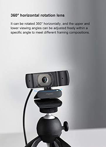RAPOO C200 720P HD Webcam with Microphone, USB Computer Camera, Dual Noise Reduction Mics, 100° Wide-Angle Lens, Plug & Play, Ideal for Zoom, Skype, Teams, Video Calls, and Conferencing.