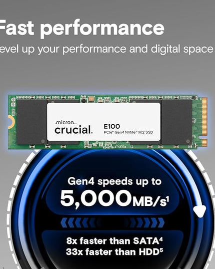 Crucial E100 SSD 480GB M.2 NVMe PCIe Gen4 Internal SSD, Up to 4,700MB/s, Laptop & Desktop Compatible - CT480E100SSD8