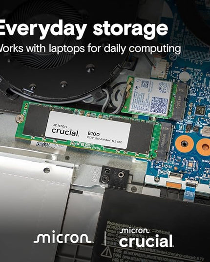 Crucial E100 SSD 480GB M.2 NVMe PCIe Gen4 Internal SSD, Up to 4,700MB/s, Laptop & Desktop Compatible - CT480E100SSD8