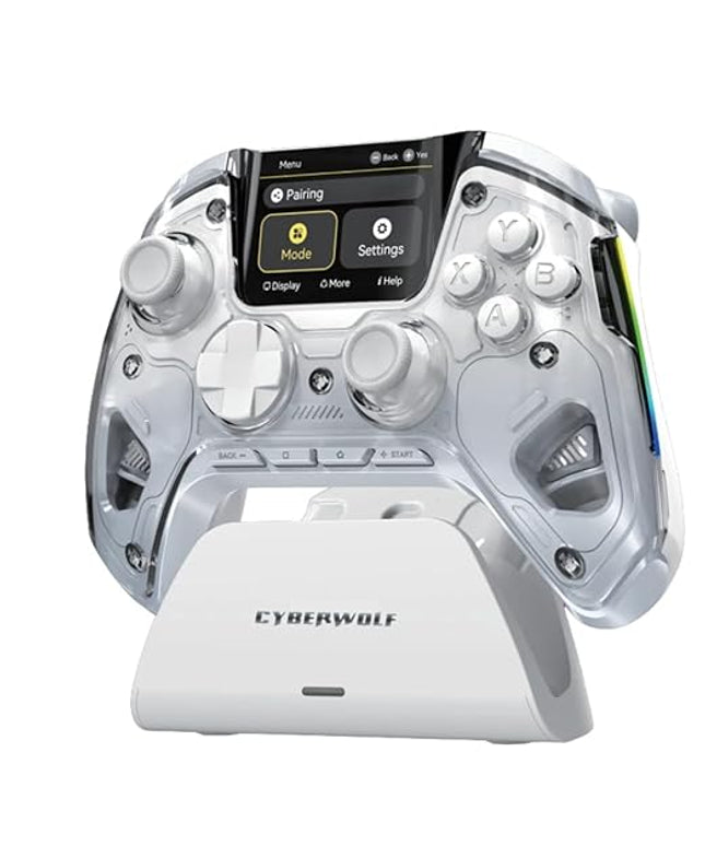 Cyberwolf Vision Alpha Pro Wireless Gaming Controller for PC, Hall Effect Triggers, RGB Lighting, 4 Programmable Buttons, Charging Dock, Bluetooth Gamepad for PC, Android, iOS