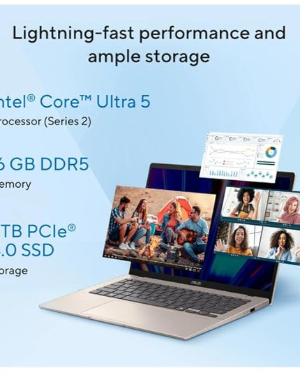 ASUS Vivobook 14 (2026),Intel Core Ultra 5 225H, Intel iGPU,16GB RAM,1TB SSD,FHD+,14"(35.5 cm),Windows 11,M365 Basic(1 Year)* Office 2024, Platinum Gold, 1.46 Kg, X1407CA-LY1581WS,Thin & Light Laptop