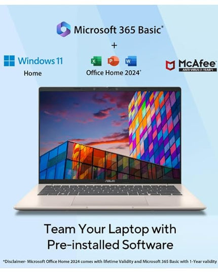 ASUS Vivobook 14 (2026),Intel Core Ultra 5 225H, Intel iGPU,16GB RAM,1TB SSD,FHD+,14"(35.5 cm),Windows 11,M365 Basic(1 Year)* Office 2024, Platinum Gold, 1.46 Kg, X1407CA-LY1581WS,Thin & Light Laptop