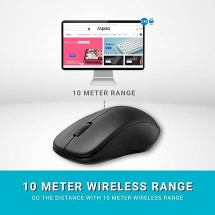 RAPOO 1620 Wireless Mosuse, 2.4 GHz with USB Nano Receiver, Optical Tracking, Ambidextrous, PC/Mac/Laptop - Black