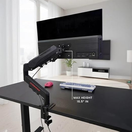 Cyberwolf Single Desk Monitor Mount with Gas Spring Arm for 17–34 Inch Screens | Height Adjustable Monitor Stand with Desk Clamp | 10kg Load Capacity, 360° Rotation (Black)