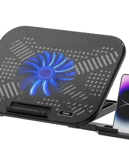 Rapoo CF100 Laptop Cooling Pad with 6-Level Adjustable Stand | Silent 130mm Fan | Ergonomic Design | Multi-Functional Phone Stand | for Laptops up to 14 Inches (Grey) | 1 Year Warranty