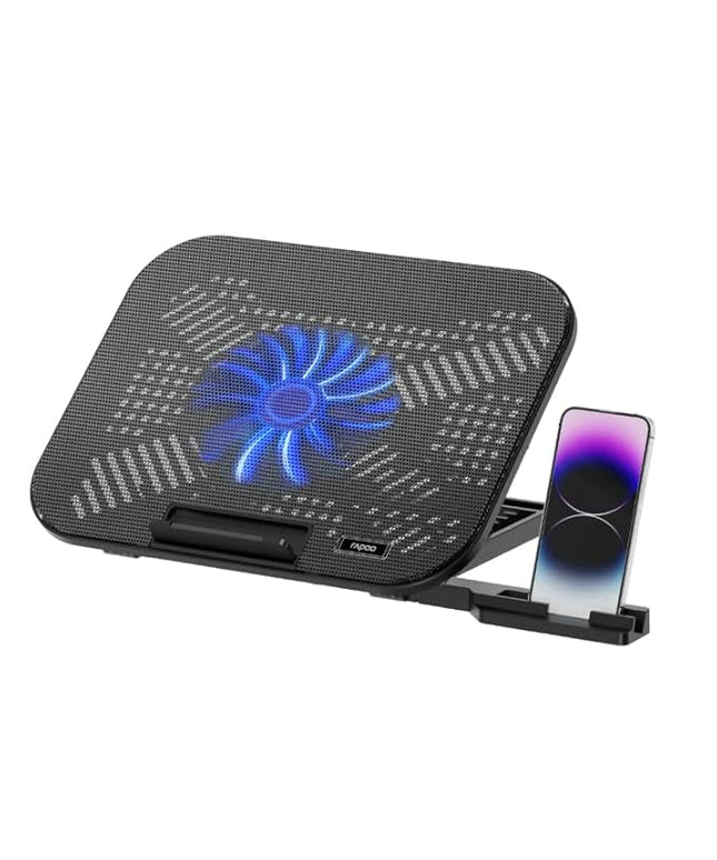 Rapoo CF100 Laptop Cooling Pad with 6-Level Adjustable Stand | Silent 130mm Fan | Ergonomic Design | Multi-Functional Phone Stand | for Laptops up to 14 Inches (Grey) | 1 Year Warranty