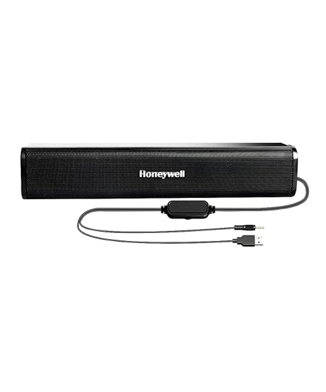 Honeywell Moxie V500 10W Portable USB Wired Soundbar, Speaker for PC,Desktop and Laptop with Volume Control and 3.5 mm AUX,2.0 Channel,52mmX2 Drivers,Plug &Play,2 Yrs Maufacuturer Warranty
