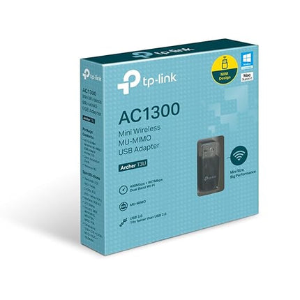 TP-Link AC1300 USB WiFi Adapter (Archer T3U) - 2.4G/5G Dual Band Mini Wireless Network Adapter for PC Desktop, MU-MIMO Wi-Fi Dongle, USB 3.0,