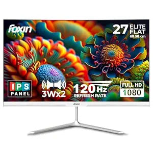 Foxin 27 Inch FHD Flat LED Monitor 1920x1080 Pixel Elite Series | IPS Panel, HDMI & VGA Port, 120Hz Refresh Rate, Frameless, Slim Bezel, Wall Mountable, 16.7 M Colors | 3 Years Warranty | White