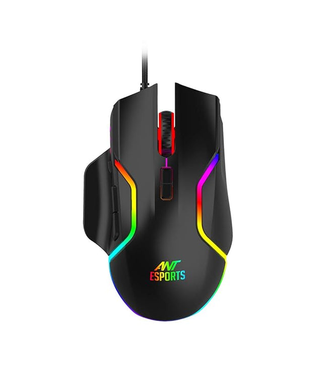 Ant Esports GM320 RGB Optical Wired Gaming Mouse | 8 Programmable Buttons | 12800 DPI I Ergonomic Design with Braided Cable - Black