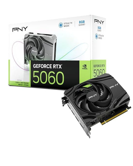 PNY NVIDIA GeForce RTX™ 5060 Single Fan, Graphics Card (8GB GDDR6, 128-bit, PCIe® 5.0, HDMI®/3X Display Port, NVIDIA Blackwell Architecture, DLSS 4) - VCG50608SFXPB1
